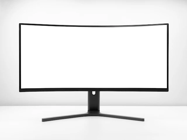 A display screen on a stand against a plain white background.